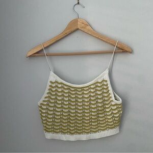 Molly Green sleeveless elastic straps limit crop tank top white chartreuse green